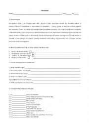 English Worksheet: vocabulary and grammar