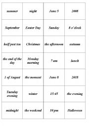 Time prepositions (warm-up cards) - ESL worksheet by lyubka87