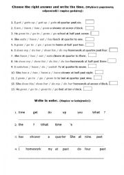 English Worksheet: daily routine and time worksheet