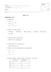 English Worksheet: Brown bear final task