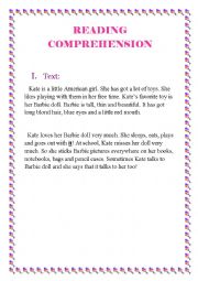 English Worksheet: reading comprehension for bignners