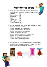 English Worksheet: Parts of the house with minecraft