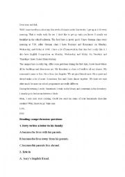 English Worksheet: reading comprehension