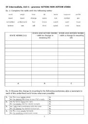 English Worksheet: Action and non-action verbs