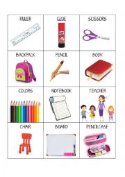 English Worksheet: Classroom objects memory game