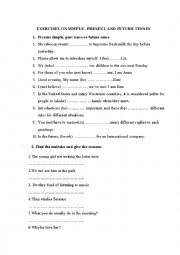English Worksheet: Tenses of Present, Past and future