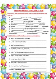 English Worksheet: Since - For / Present Perfect Tense