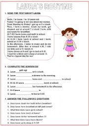 English Worksheet: Lauras routine and answer