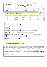 English Worksheet: mid srmester 2 test 