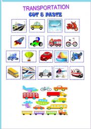 English Worksheet: TRANSPORTATION: CUT & PASTE