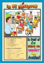 English Worksheet: Prepositions of place - In my classroom