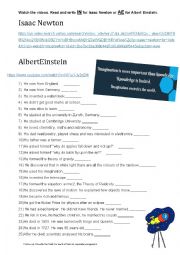 English Worksheet: Isaac Newton vs Albert Einstein