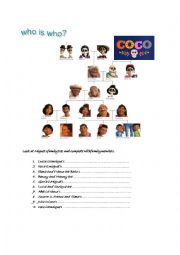 English Worksheet: COCOS FAMILY MEMBERS