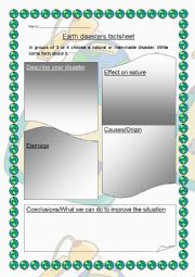 English Worksheet: Earth disasters factsheet