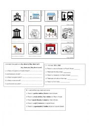 English Worksheet: There is, there are with a street map