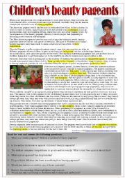 English Worksheet: CHILDRENS BEAUTY PAGEANTS 