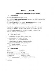 song worksheet - all fall down