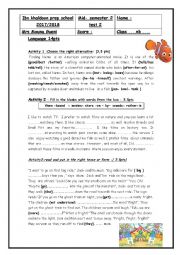English Worksheet: MID SEMESTER 2 TEST 2 9TH FORMS
