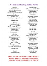 English Worksheet: A THOUSAND YEARS (Christina Perri)