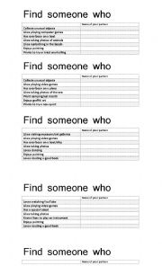 English Worksheet: Find someone who