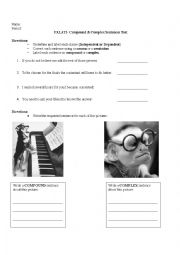 English Worksheet: Analyzing and Creating Compound and Complex Sentences 