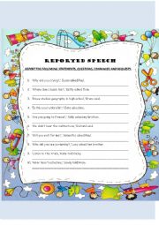 English Worksheet: REPORTED SPEECH