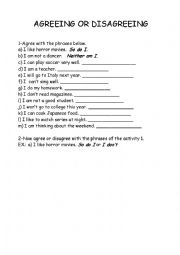 English Worksheet: Agreeing or disagreeing