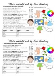English Worksheet: Song: What a wonderful world - Plural Forms