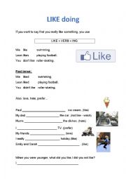 English Worksheet: Like doing