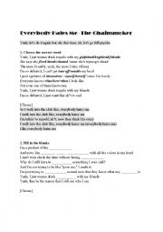 English Worksheet: song worksheet - everybody hates me