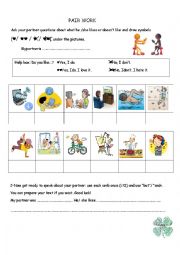 English Worksheet: pair work likes dislikes hobbies 2