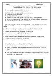 English Worksheet: PLANET EARTH: WE LOVE, WE CARE