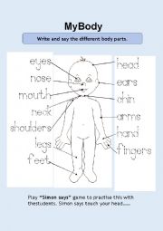 English Worksheet: My Body: What can I do with my Body Parts?