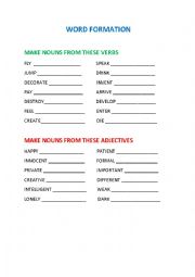 English Worksheet: Word formation