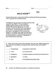 English Worksheet: Hula Hoop