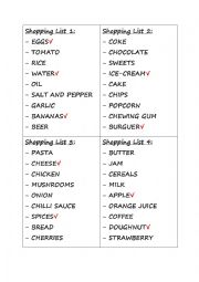 English Worksheet: Shopping List