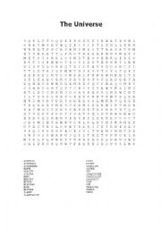 English Worksheet: The Universe - Wordsearch