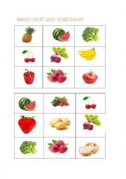 English Worksheet: Bingo fruit and vegetables 1/3