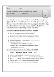 English Worksheet: second assessment / eighth grade 
