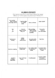 English Worksheet: Human Bingo