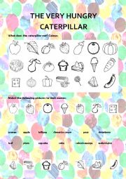 English Worksheet: THE VERY HUNGRY CATERPILLAR: vocabulary, healthy and unhealthy food