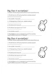 English Worksheet: Big Hero 6 Movie Quiz