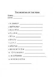 English Worksheet: Months of the year alphabet soup