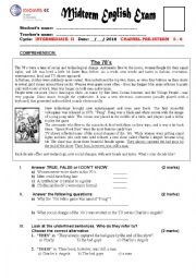 English Worksheet: MidTerm Exam -  the full or bare infinitive or the -ing form