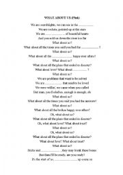English Worksheet: What about us!, Pink