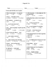 English Worksheet: Multiple choice diagnostic test