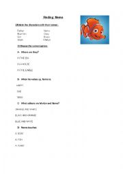 English Worksheet: Finding Nemo- Video session