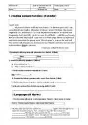 English Worksheet: End- of -semester test n2, (7th form test )