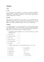 English Worksheet: Reading