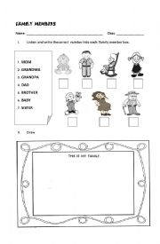 English Worksheet: members of the family